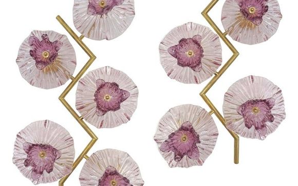 Italian Modern Pair of Pink Amethyst Murano Glass Flower Branch Wall ... - Amethyst Textured Glass Wall