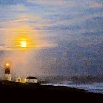 Blue Moon Over Point Judith Light House in Rhode Island by Charles Hite Photographic Art