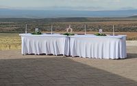 Rectangle Tables & Liens  by Blooming Events Florist Planning & Party Rentals