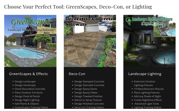Photo Imaging Design Software for landscapers, decorative concrete and exterior lighting contractors.  by Landscape Design Imaging Software has GreenScapes, Hardscape Imaging, Decorative Concrete and Outdoor Lighting programs.