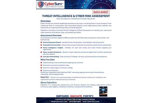 Threat Intel & SRA Assessment by CyberSurv, LLC