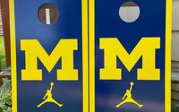 Michigan "Jumpman" Wolverines custom cornhole boards by Chi-Town Custom Cornhole Boards 