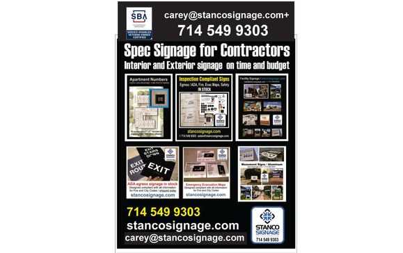 Archtiectural Signage matching plans and specs since 1993 by Stanco Signage Systems. inc.