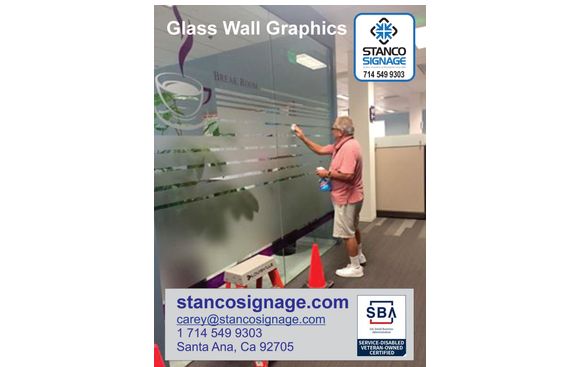 Glass Wall graphics any pattern or color and pattern.  carey@stancosignage.com by Stanco Signage Systems. inc.