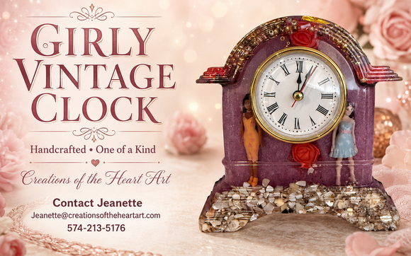 Girly Vintage Clock  by Creations of the Heart Art
