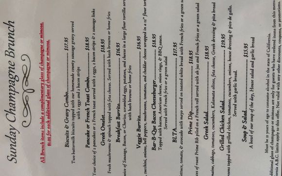 Brunch Menu by Rock & Roll Diner