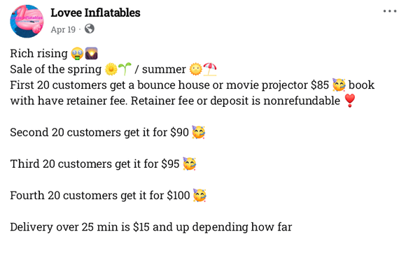 Inflatable services summer sale  by Lovee's Midnight Fantasy Catering