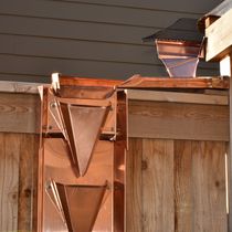Custom copper rain-cup downspout by DMR-Gutters & Copper-By-Design
