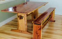 Custom red cedar and cherry trestle table by Gill CC Woodworks