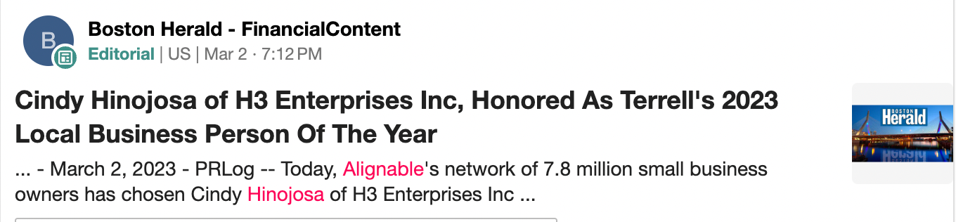 Cindy Hinojosa wins Alignable award