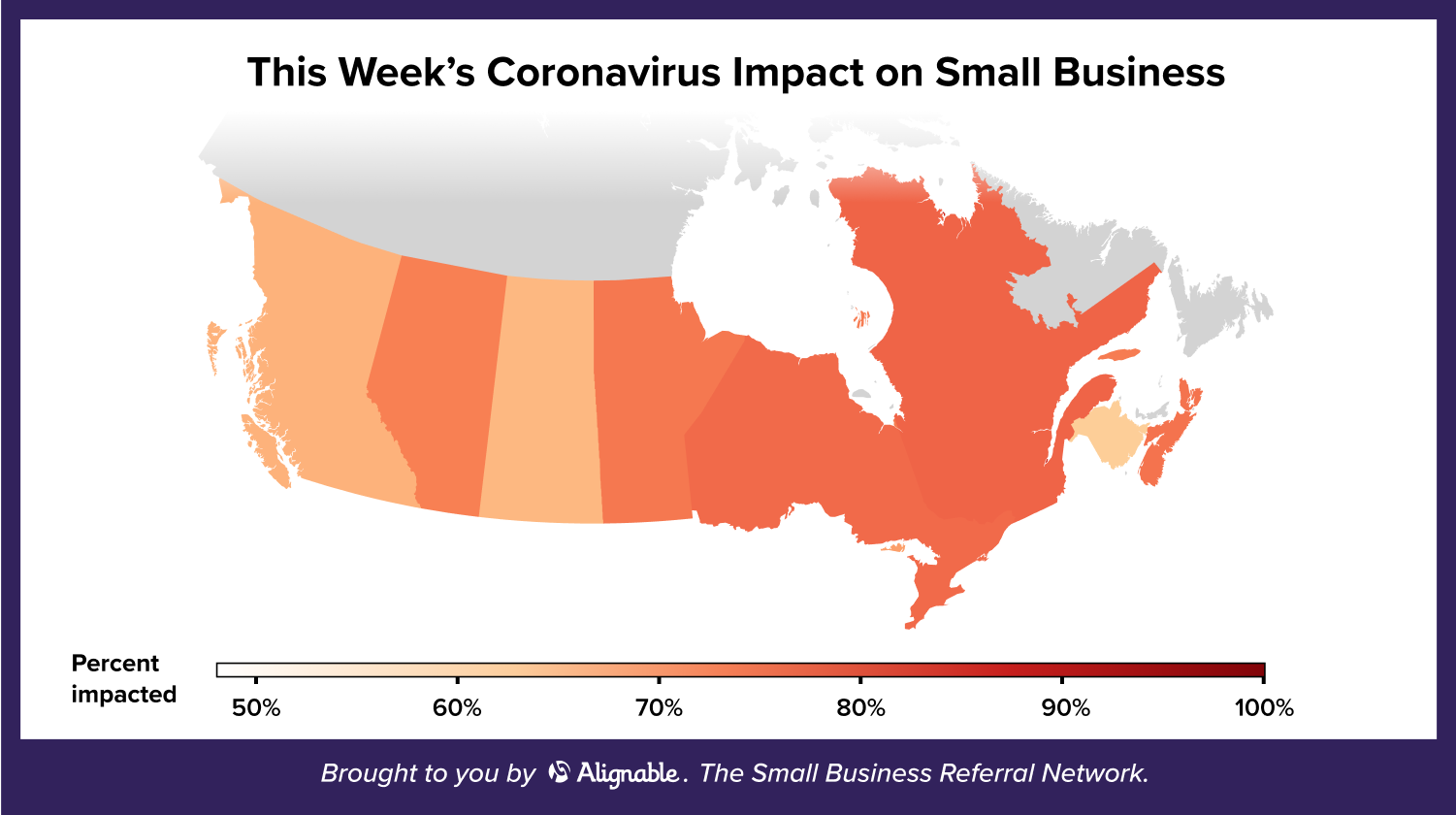 Coronavirus any impact Canadian map may 29 Alignable pulse poll results