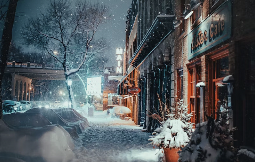 Winter scene of Main Street Canada and Main Street USA