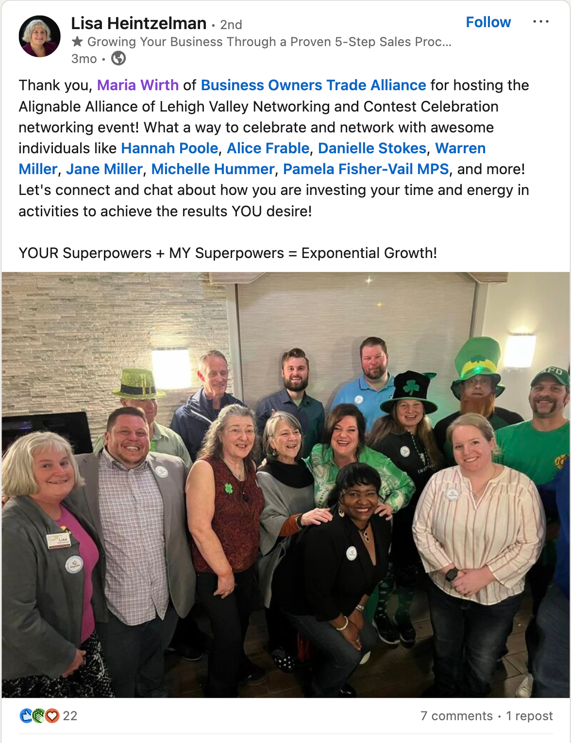 Post from participant in Maria Wirth's Business Oscars Party following the 2024 Alignable Local Business Person Of The Year Contest