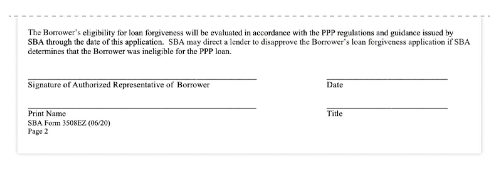 ppp loan forgiveness application form 3508ez signature