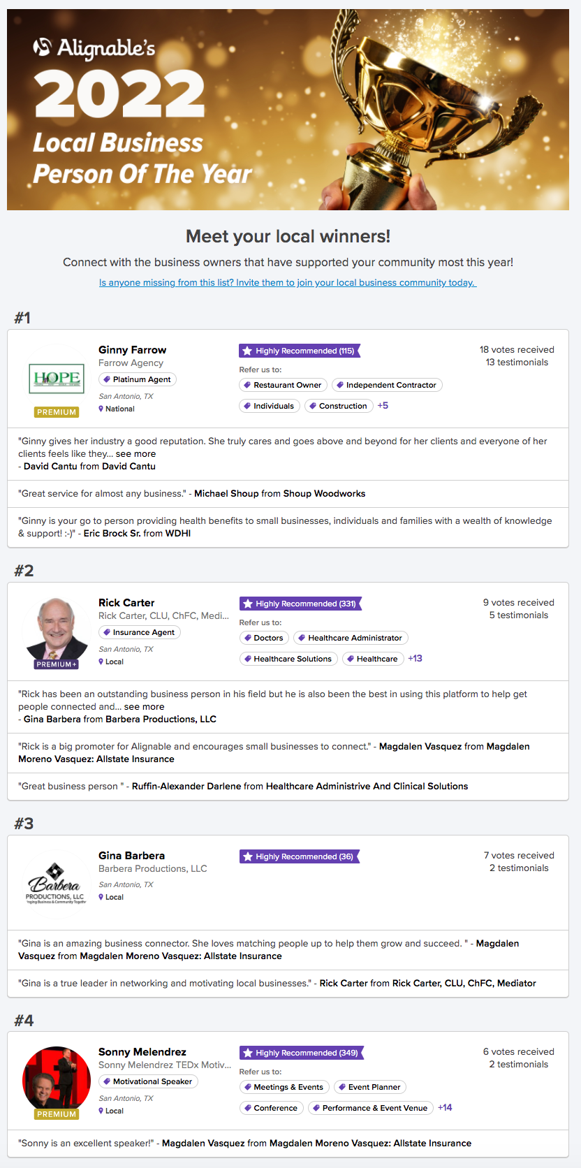 alignable leaderboard from san antonio