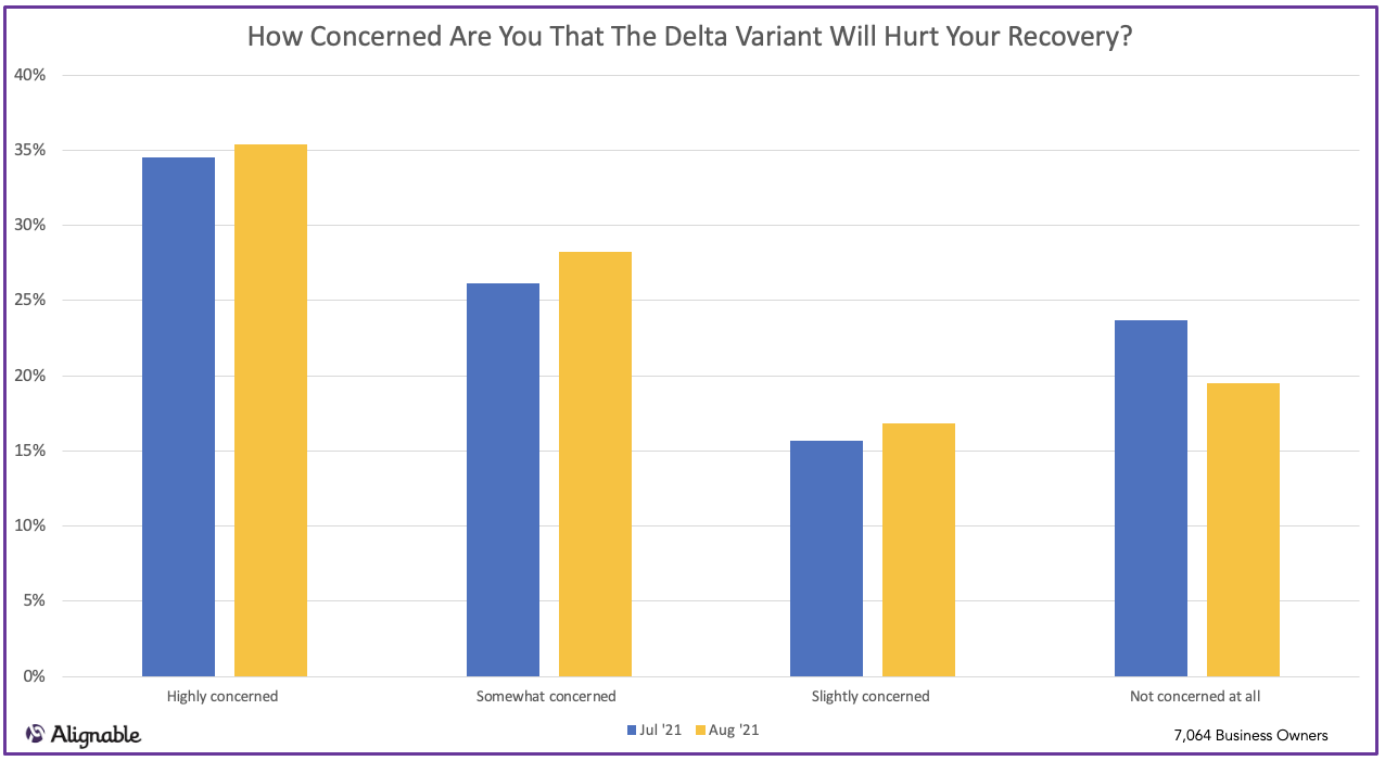 Alignable chart on small business concerns over the Delta variant