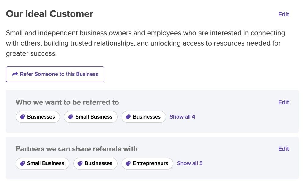 our ideal customer section of alignable profile