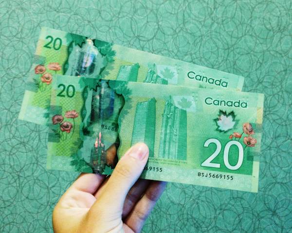 canadian money against green background
