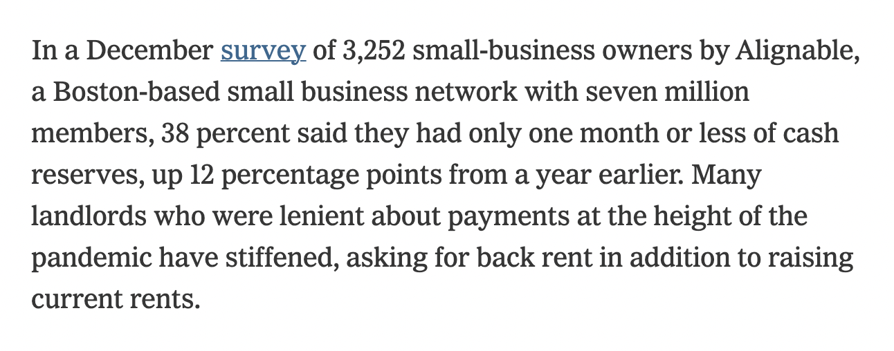 New York Times coverage of Alignable's cash crunch poll