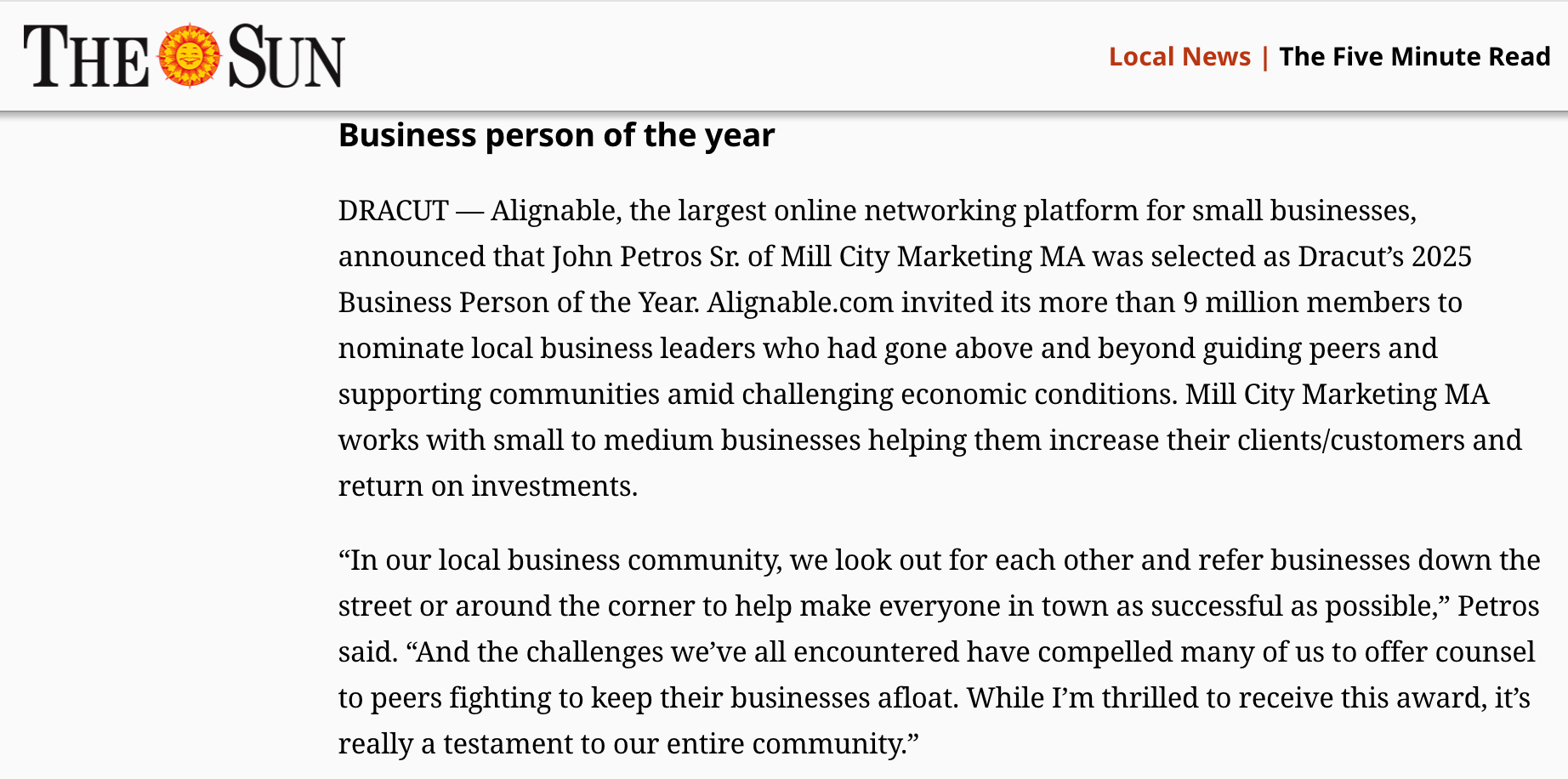 John Petros profile in The Lowell Sun