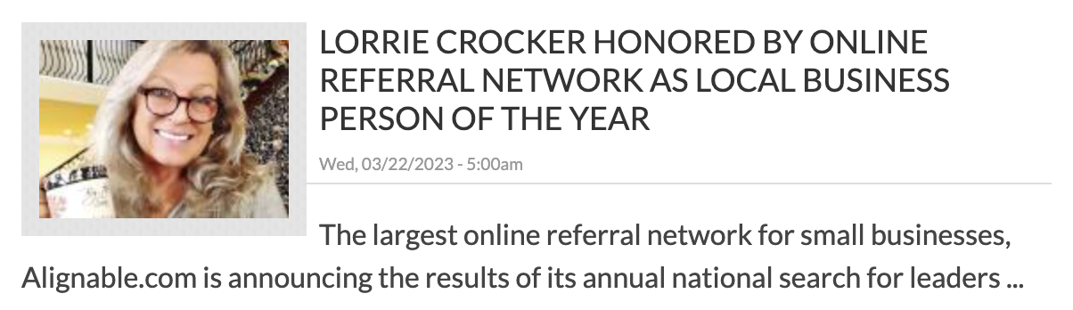 Lorrie Crocker wins Alignable award