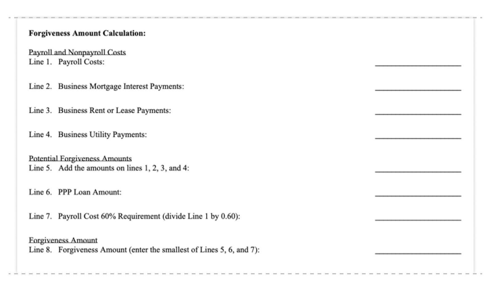 ppp loan forgiveness application form 3508EZ forgiveness amount