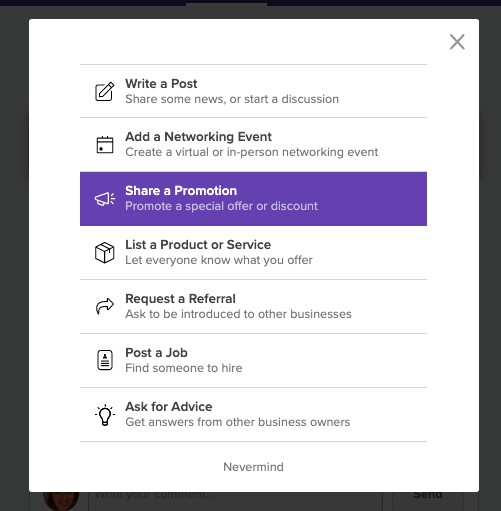 post a promotion screen on alignable